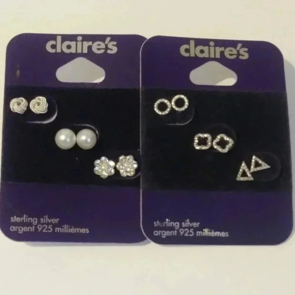 Claire's Lot 6 Sterling‎ Silver Post Earrings NEW